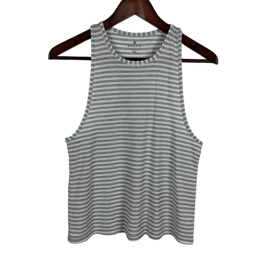 Athleta Gray White Striped Racerback Tank Top Women's XXS Loose